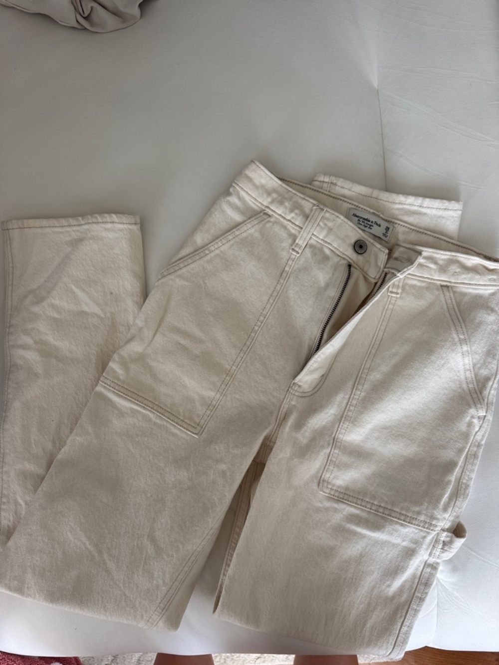 Abercrombie & Fitch Cream Utility Carpenter Pants